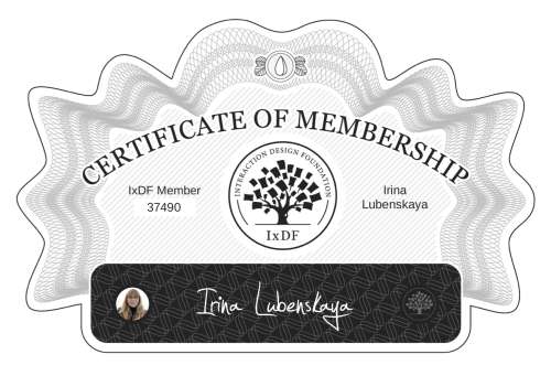 Certificate of Membership – Irina Lubenskaya