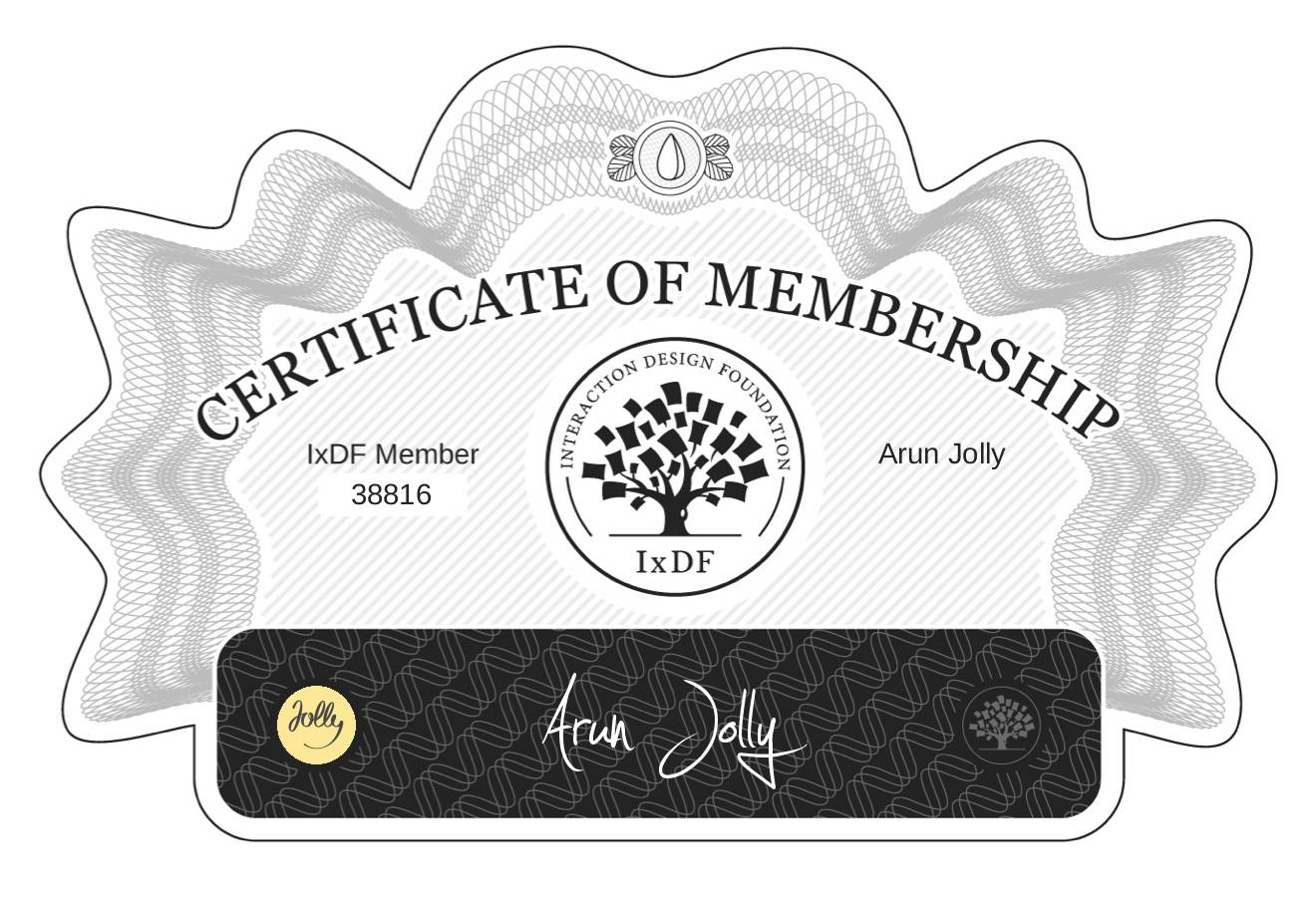 Certificate of Membership – Arun Jolly