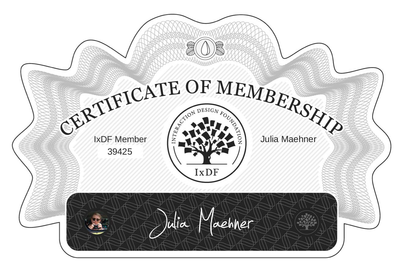 IxDF Membership Certificate issued to Julia Maehner in formal ...