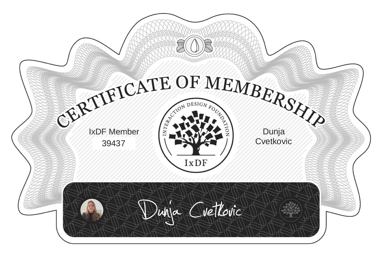 Certificate of Membership – Dunja Cvetković