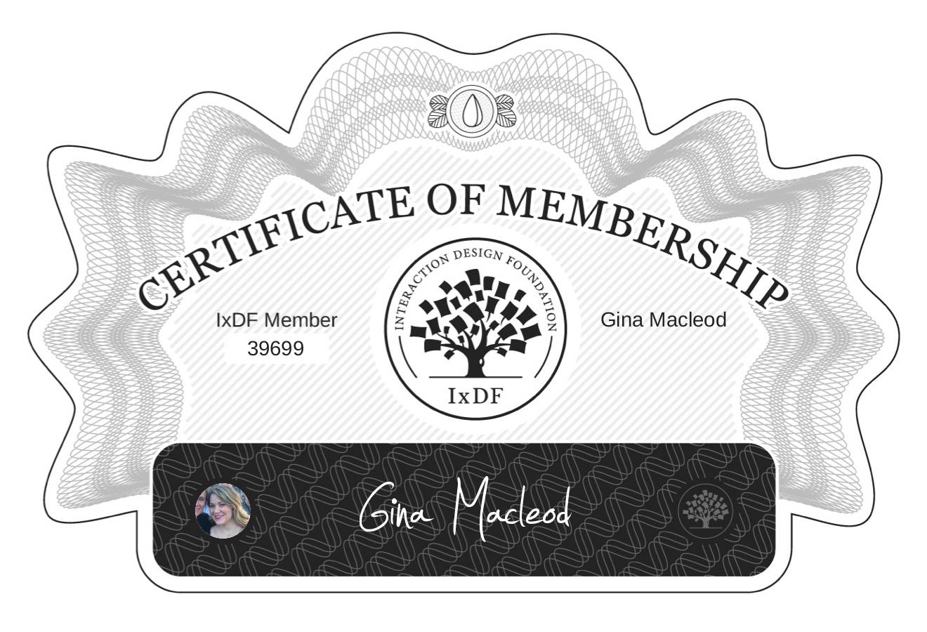 Certificate of Membership – Gina Macleod