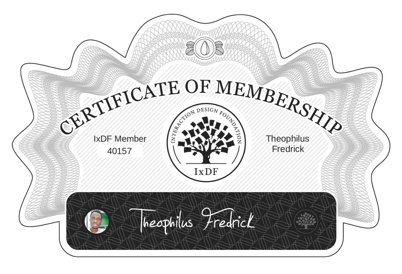 Certificate of Membership – Theophilus Fredrick