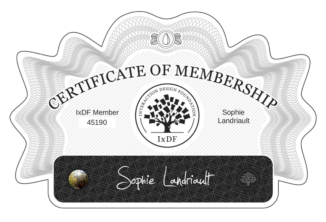 Certificate of Membership – Sophie Landriault