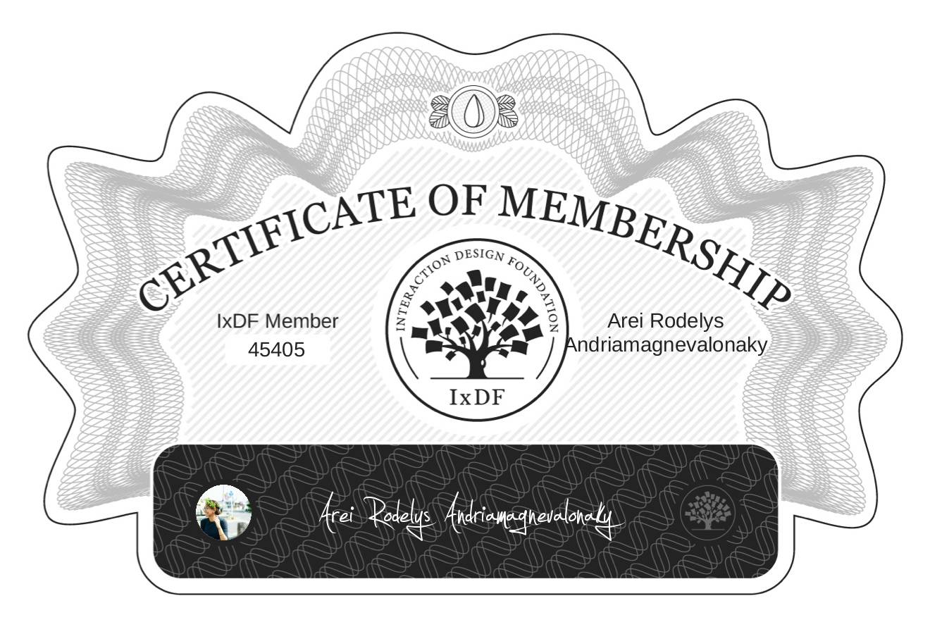 Certificate of Membership – Areï Rodelys Andriamagnevalonaky