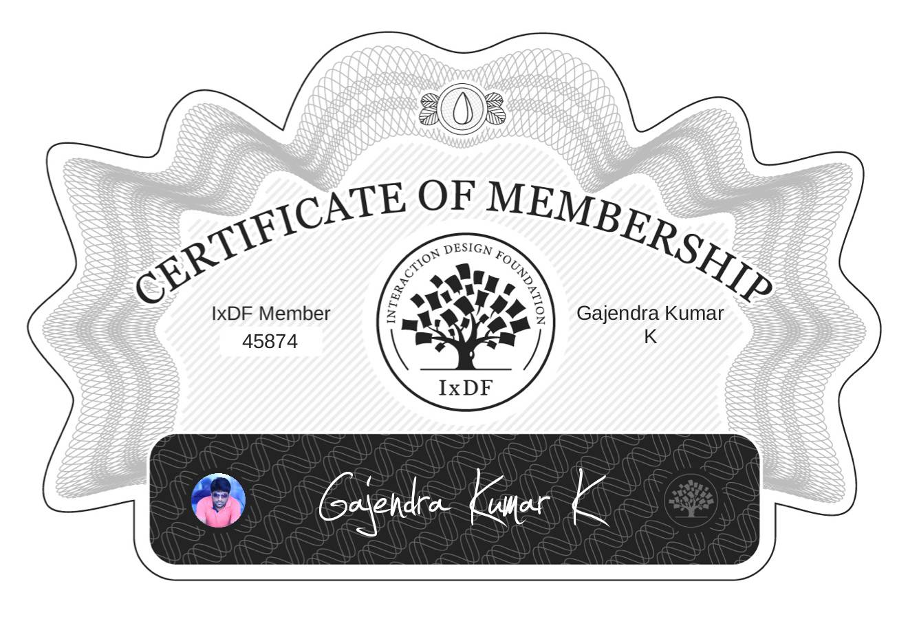 Certificate of Membership – Gajendra Kumar K