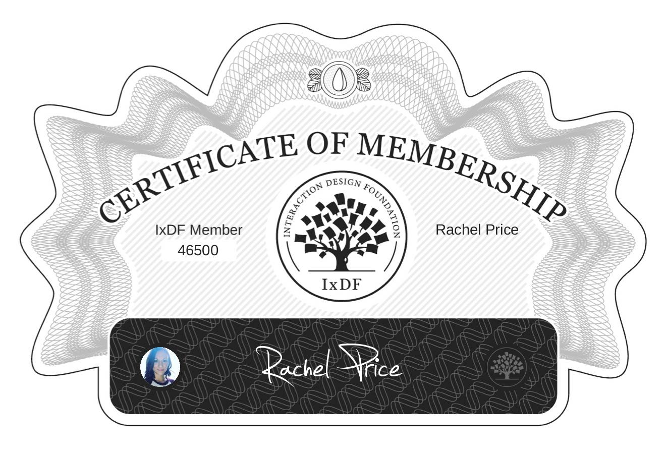 Certificate of Membership – Rachel Price