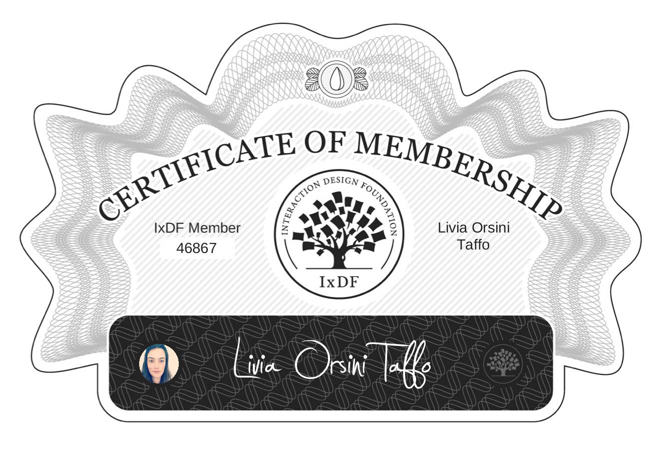 Certificate of Membership – Livia Orsini Taffo