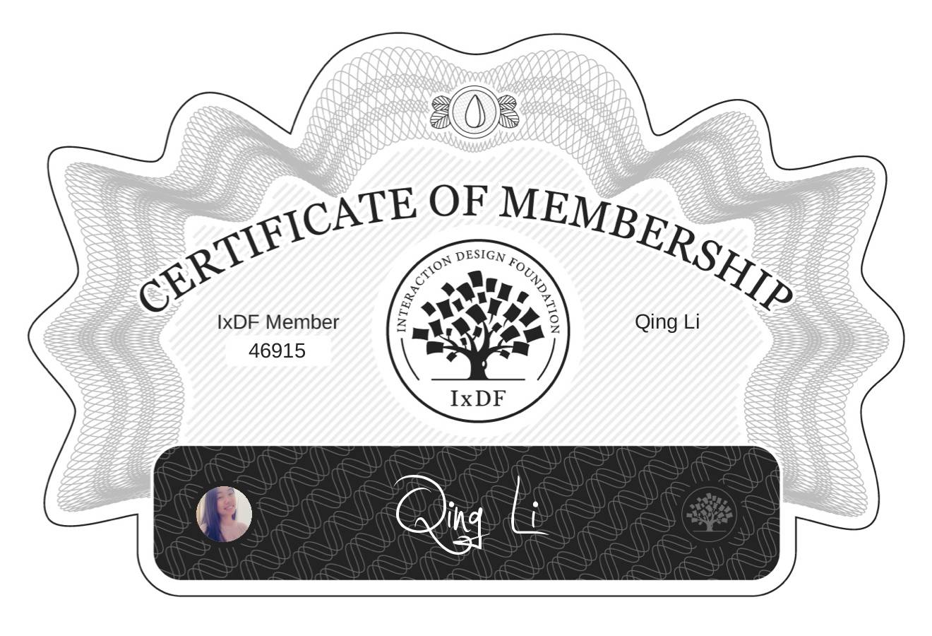 Certificate of Membership – Qing Li