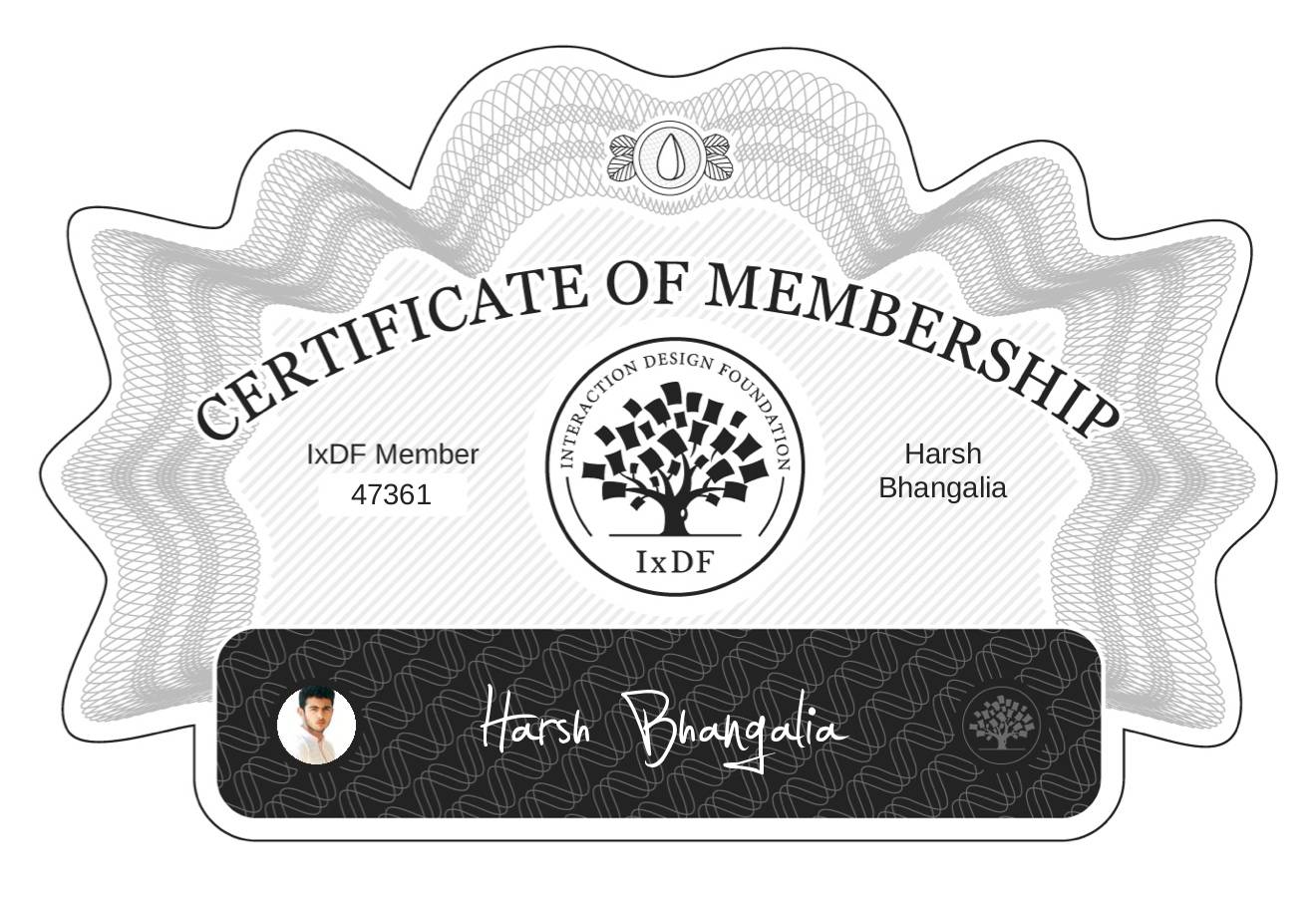 Certificate of Membership – Harsh Bhangalia