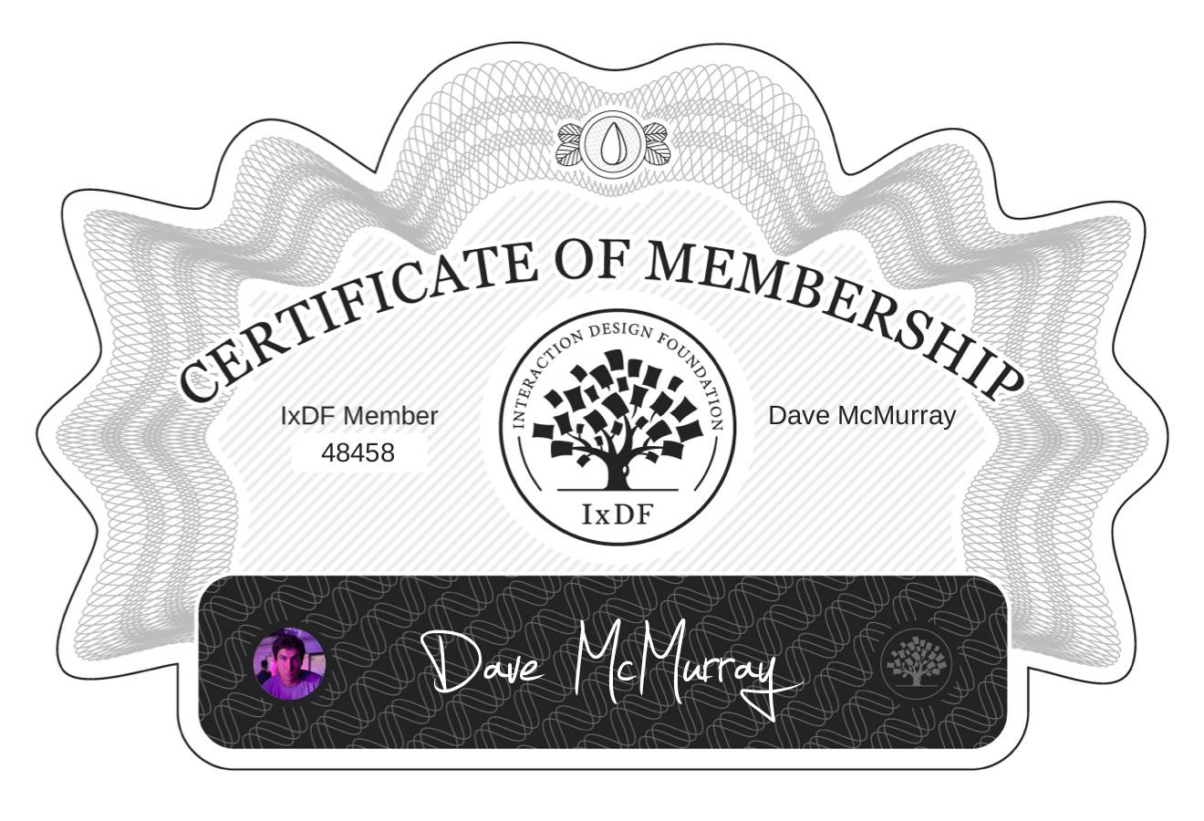 Certificate of Membership – Dave McMurray