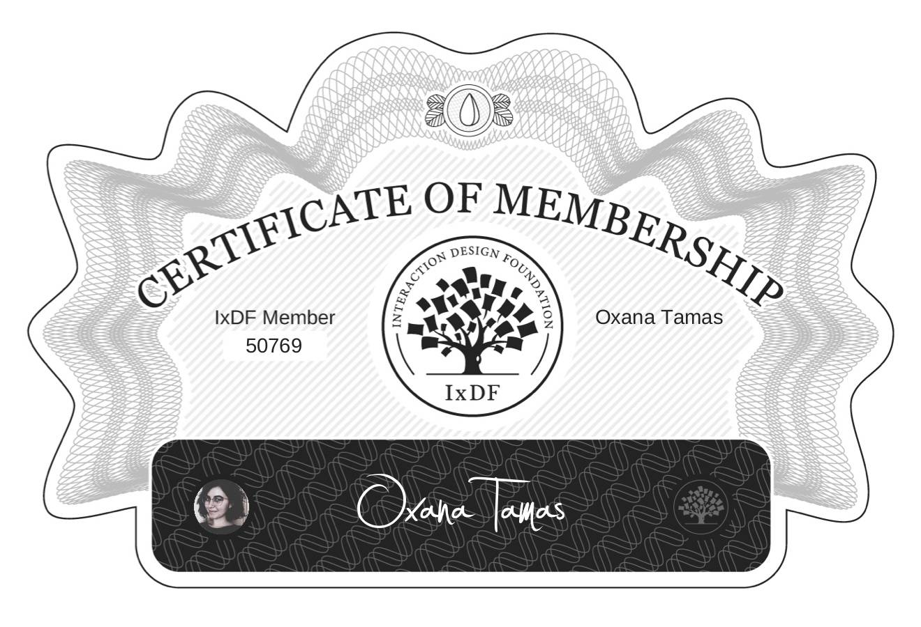 Certificate of Membership – Oxana Tamas