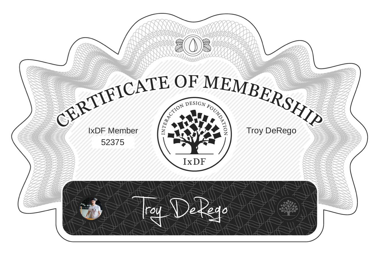 Certificate of Membership – Troy DeRego