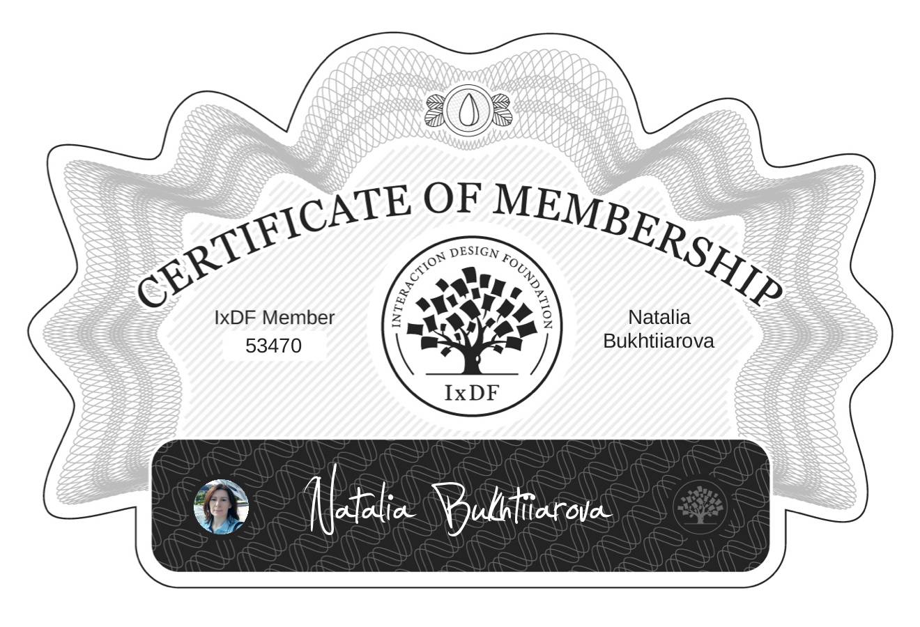 Certificate of Membership – Natalia Bukhtiiarova