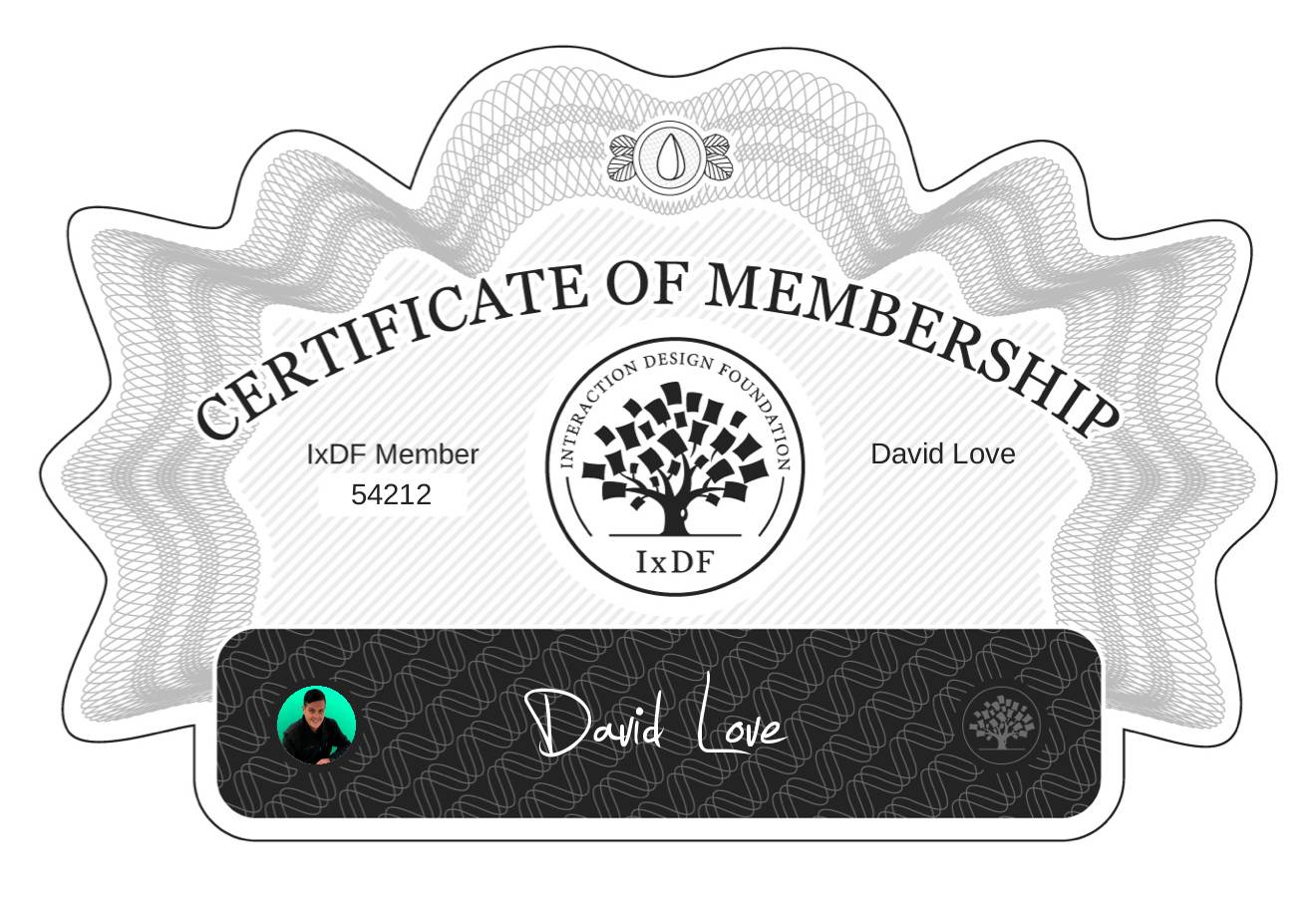 Certificate of Membership – David Love