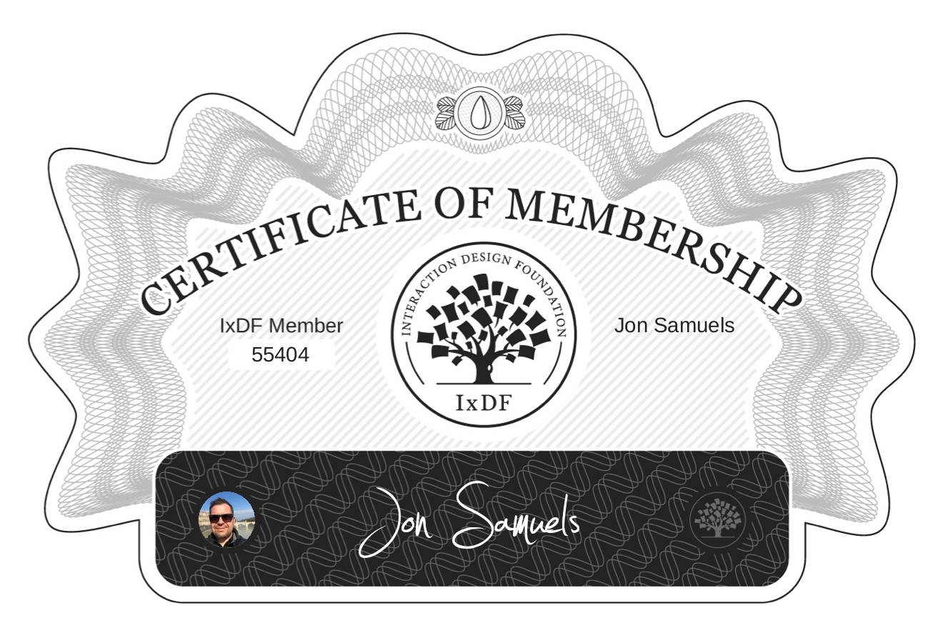 Certificate of Membership – Jon Samuels