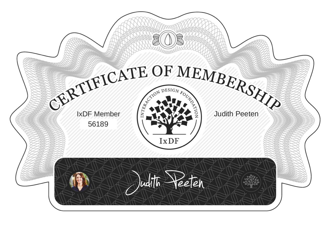 Certificate of Membership – Judith Peeten