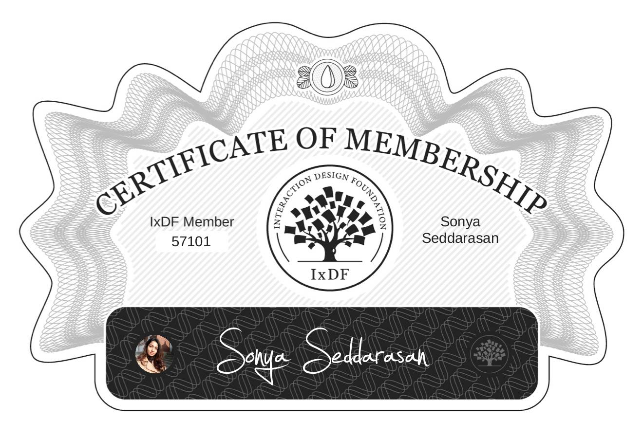 Certificate of Membership – Sonya Seddarasan