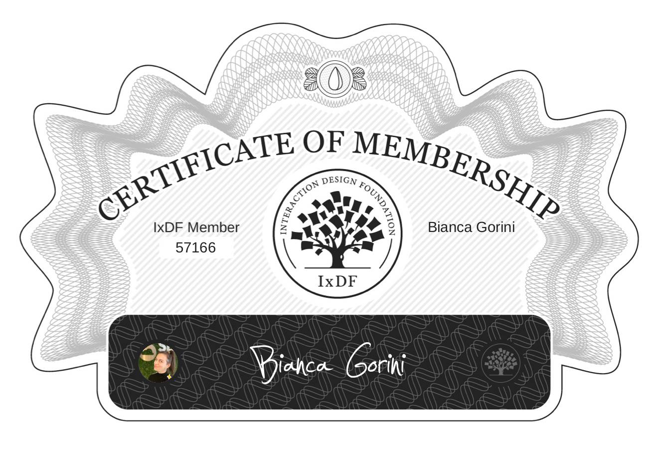 Certificate of Membership – Bianca Gorini