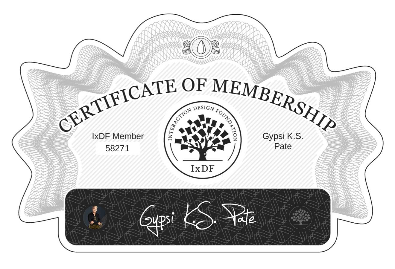 Certificate of Membership – Gypsi K.S. Pate