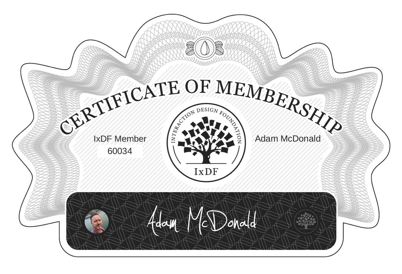 Certificate of Membership – Adam McDonald