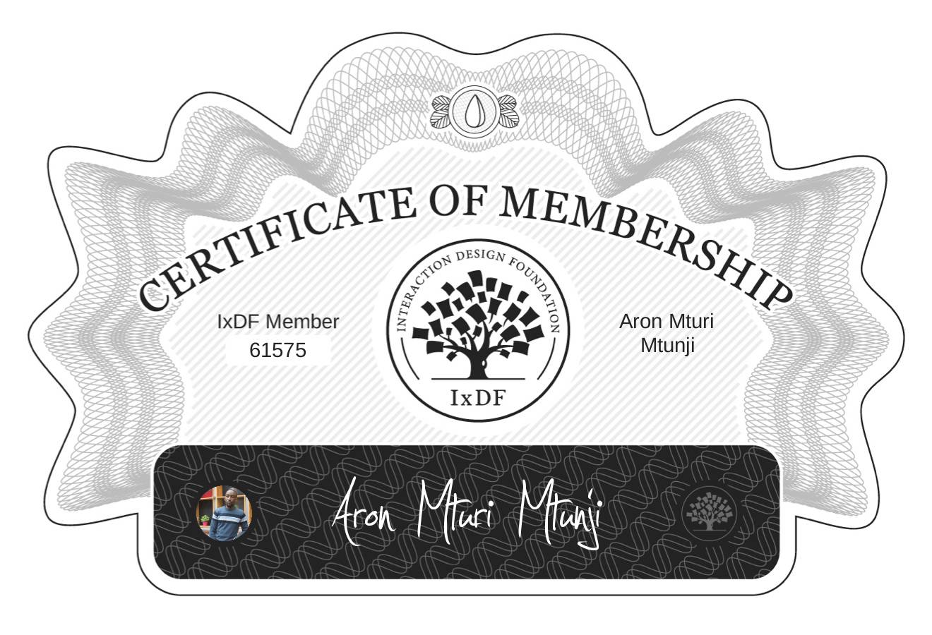 Certificate of Membership – Aron Mturi Mtunji
