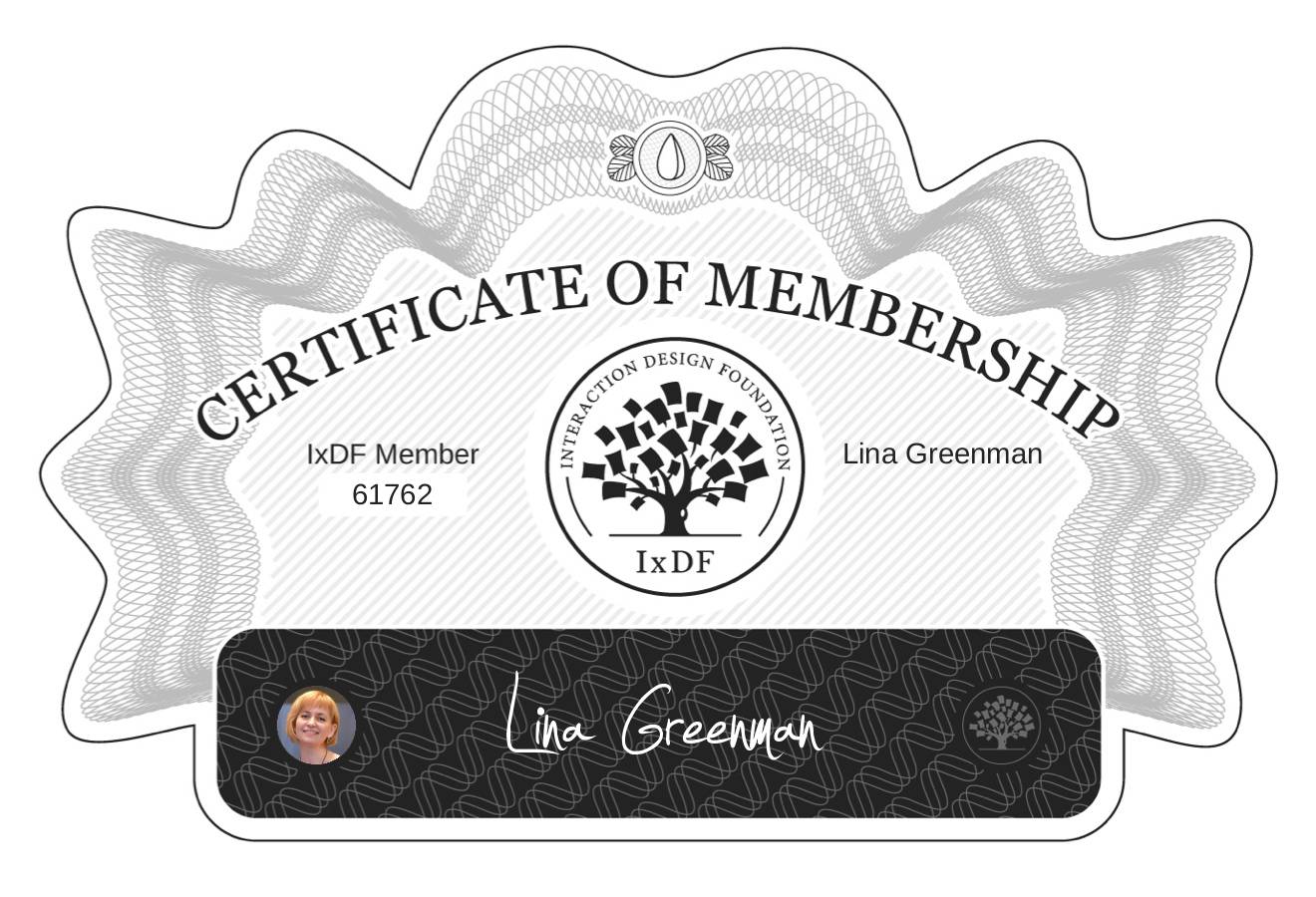 Certificate of Membership – Lina Greenman