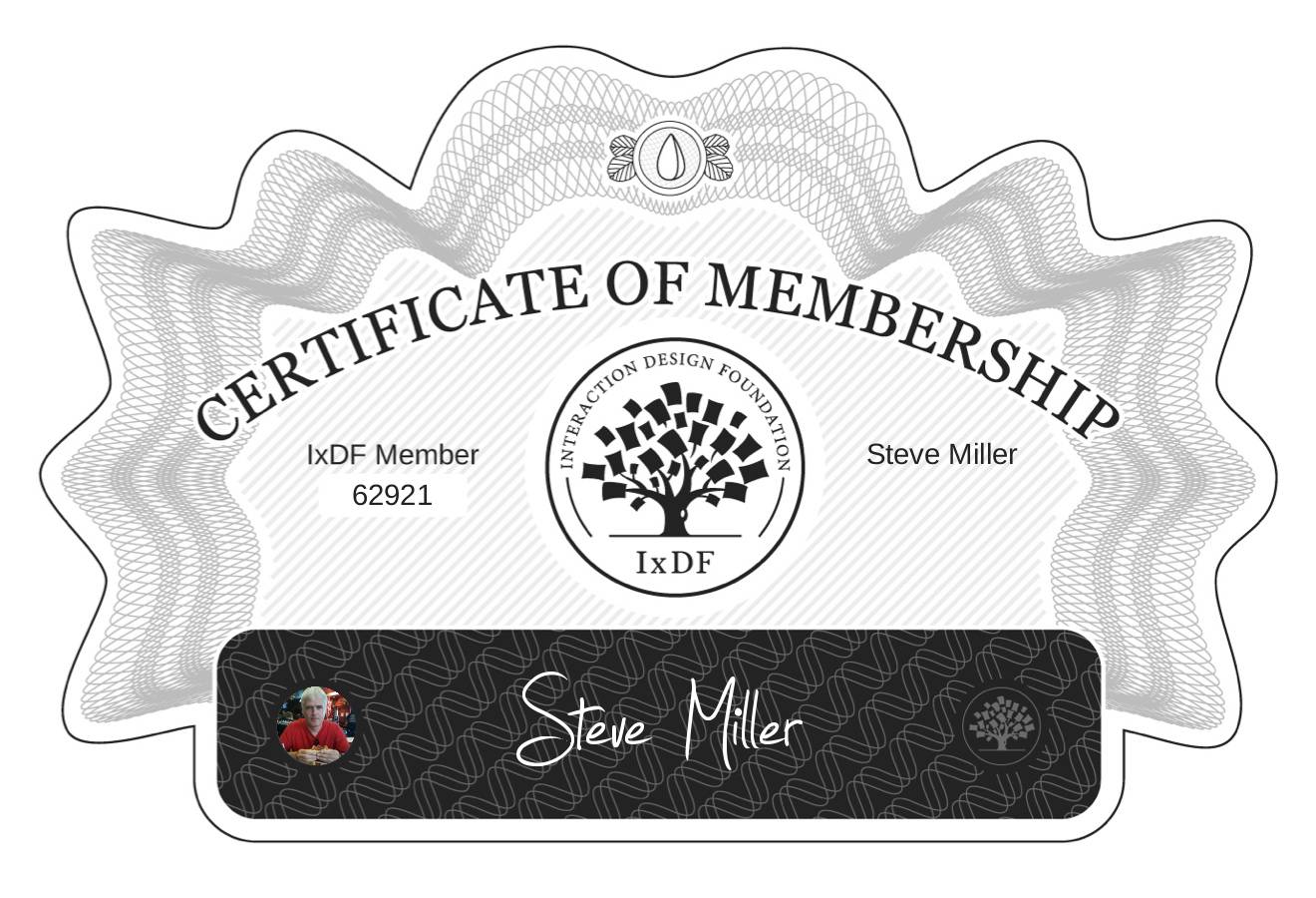 Certificate of Membership – Steve Miller