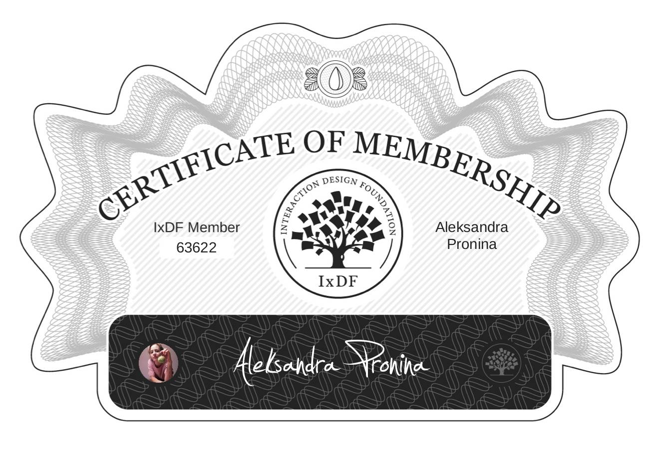 Certificate of Membership – Aleksandra Pronina