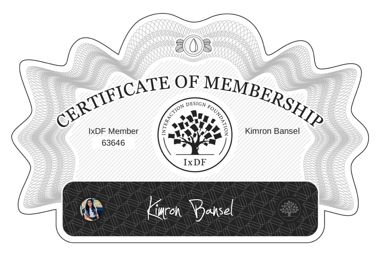 Certificate of Membership – Kimron Bansel