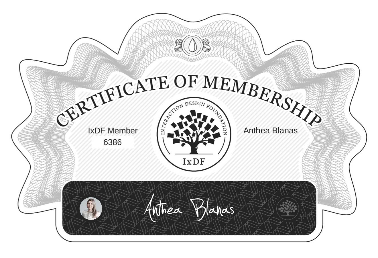 Certificate of Membership – Anthea Blanas