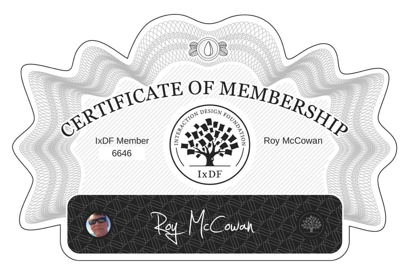 Certificate of Membership – Roy McCowan
