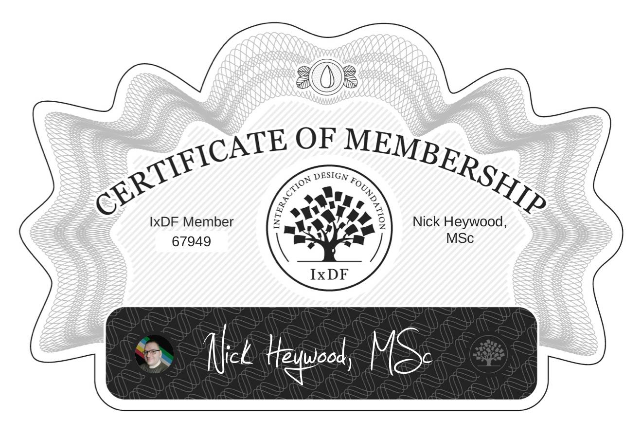 Certificate of Membership – Nick Heywood, MSc