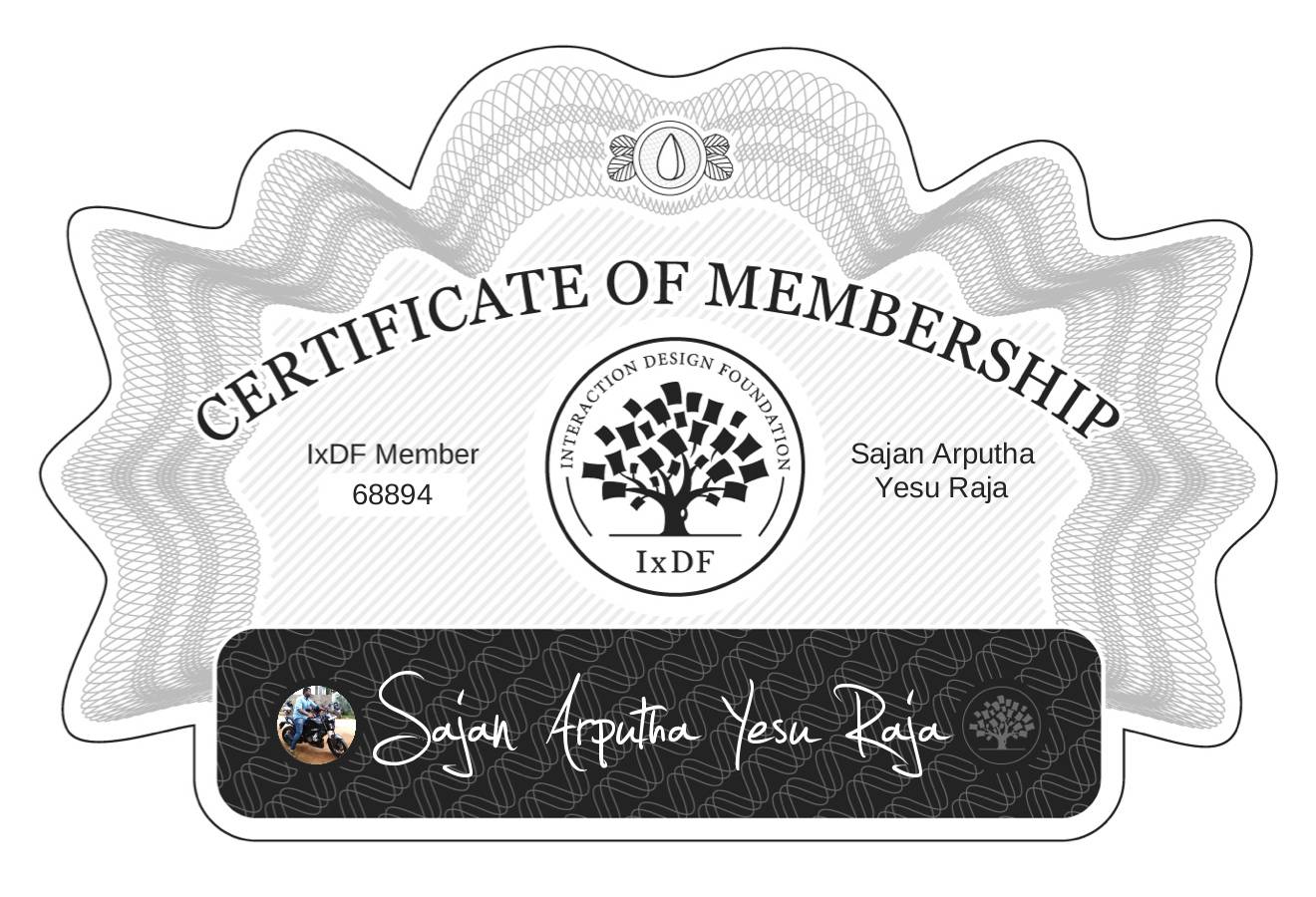 Certificate of Membership – Sajan Arputha Yesu Raja
