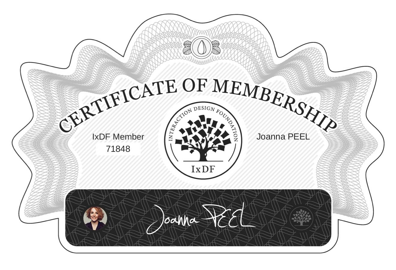 Certificate of Membership – Joanna PEEL