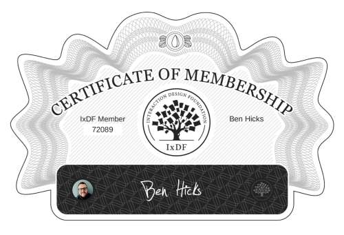 Certificate of Membership – Ben Hicks