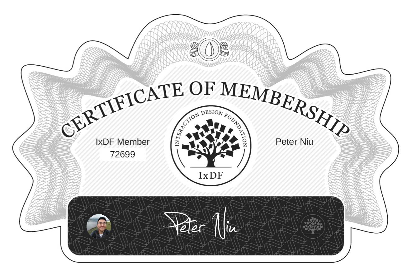 Certificate of Membership – Peter Niu