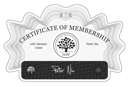Certificate of Membership – Peter Niu