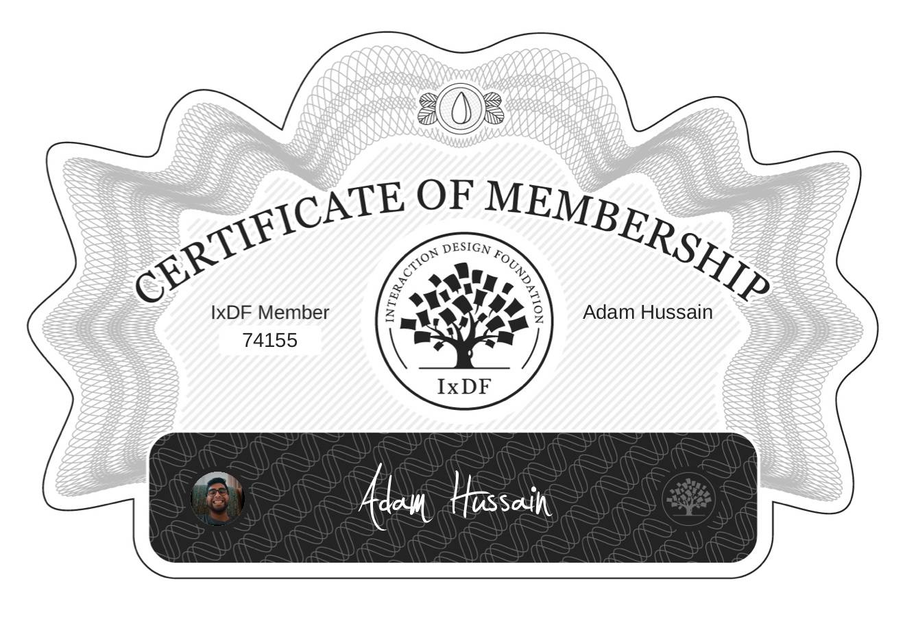 Certificate of Membership – Adam Hussain