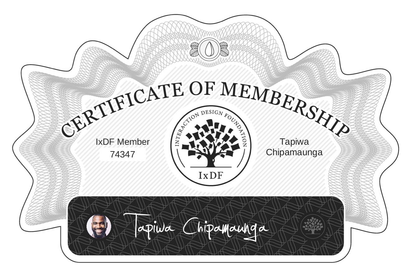 Certificate of Membership – Tapiwa Chipamaunga