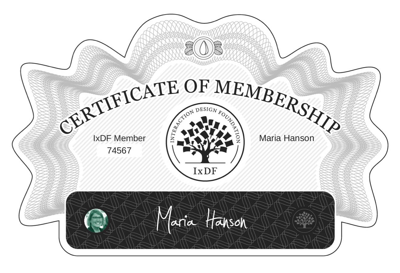 Certificate of Membership – Maria Hanson