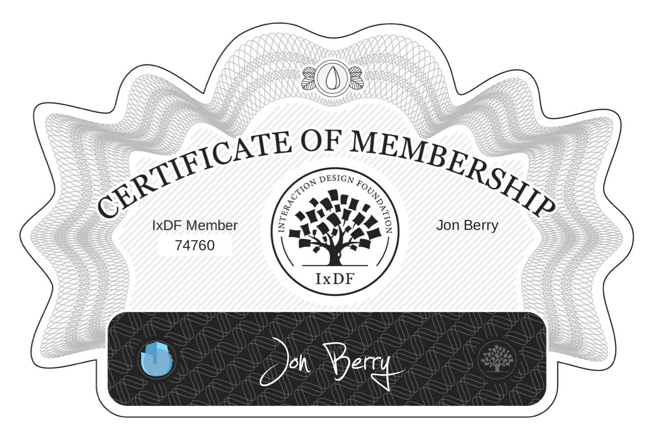 Certificate of Membership – Jon Berry