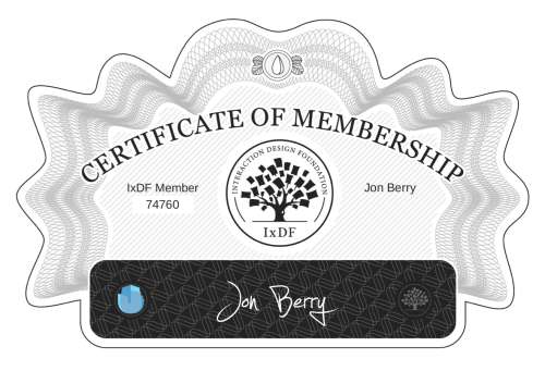 Certificate of Membership – Jon Berry