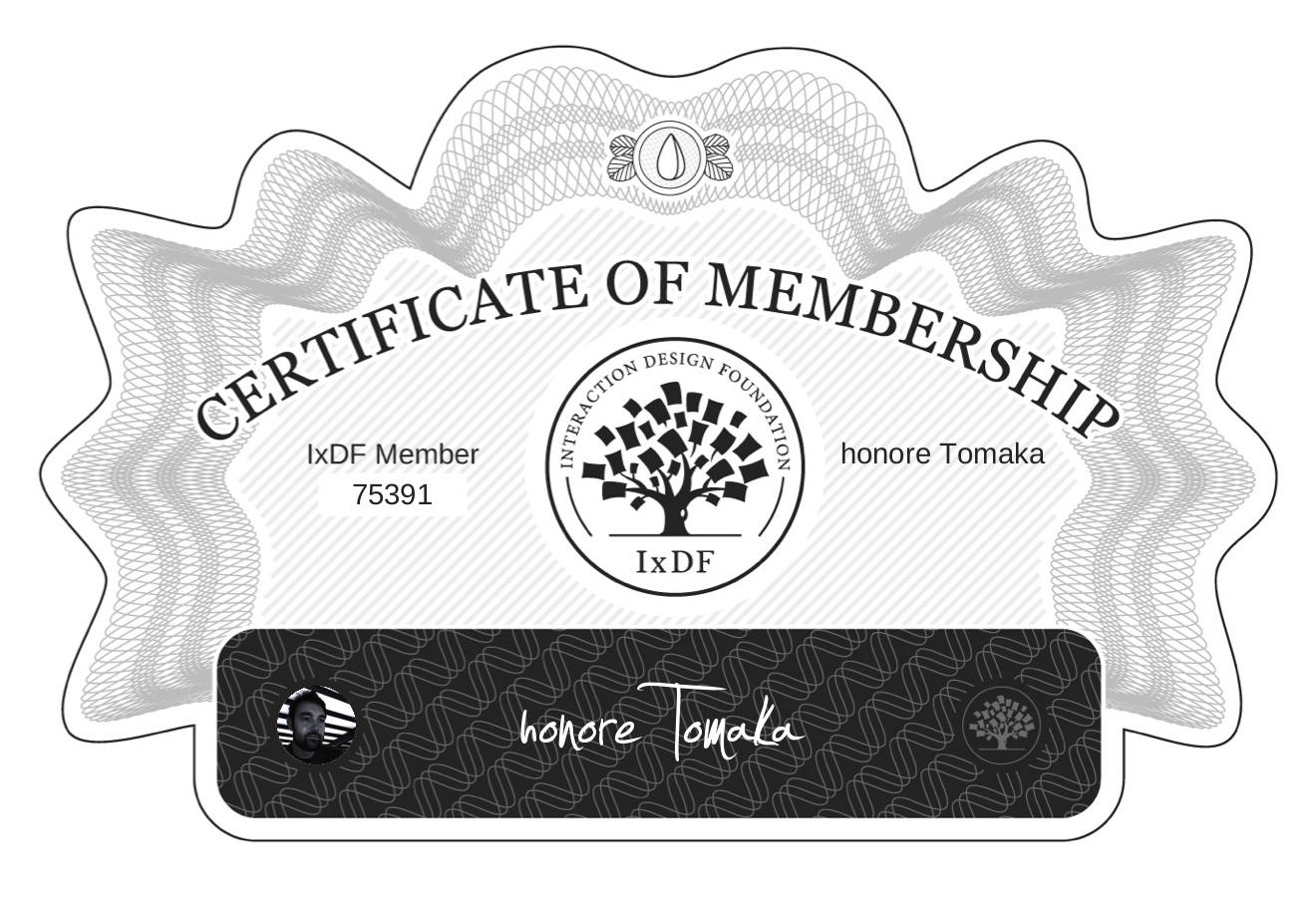 Certificate of Membership – honoré Tomaka