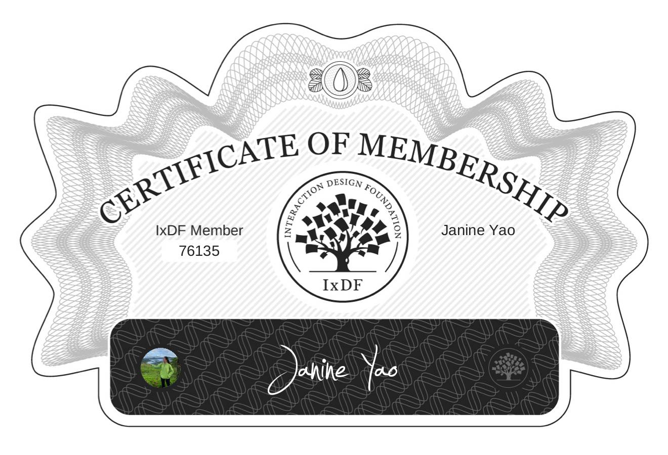 Certificate of Membership – Janine Yao
