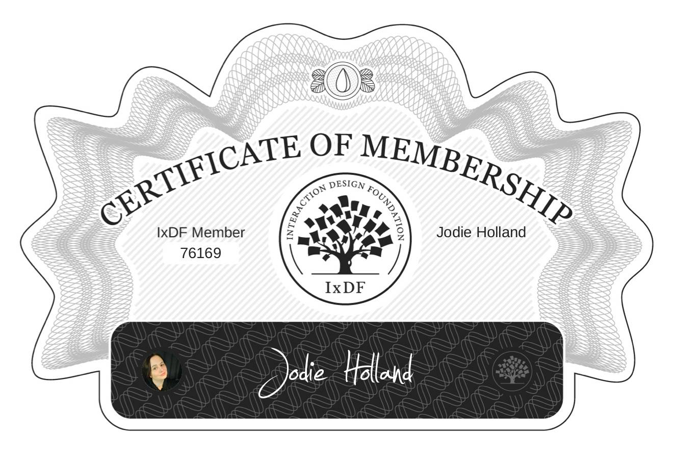 Certificate of Membership – Jodie Holland