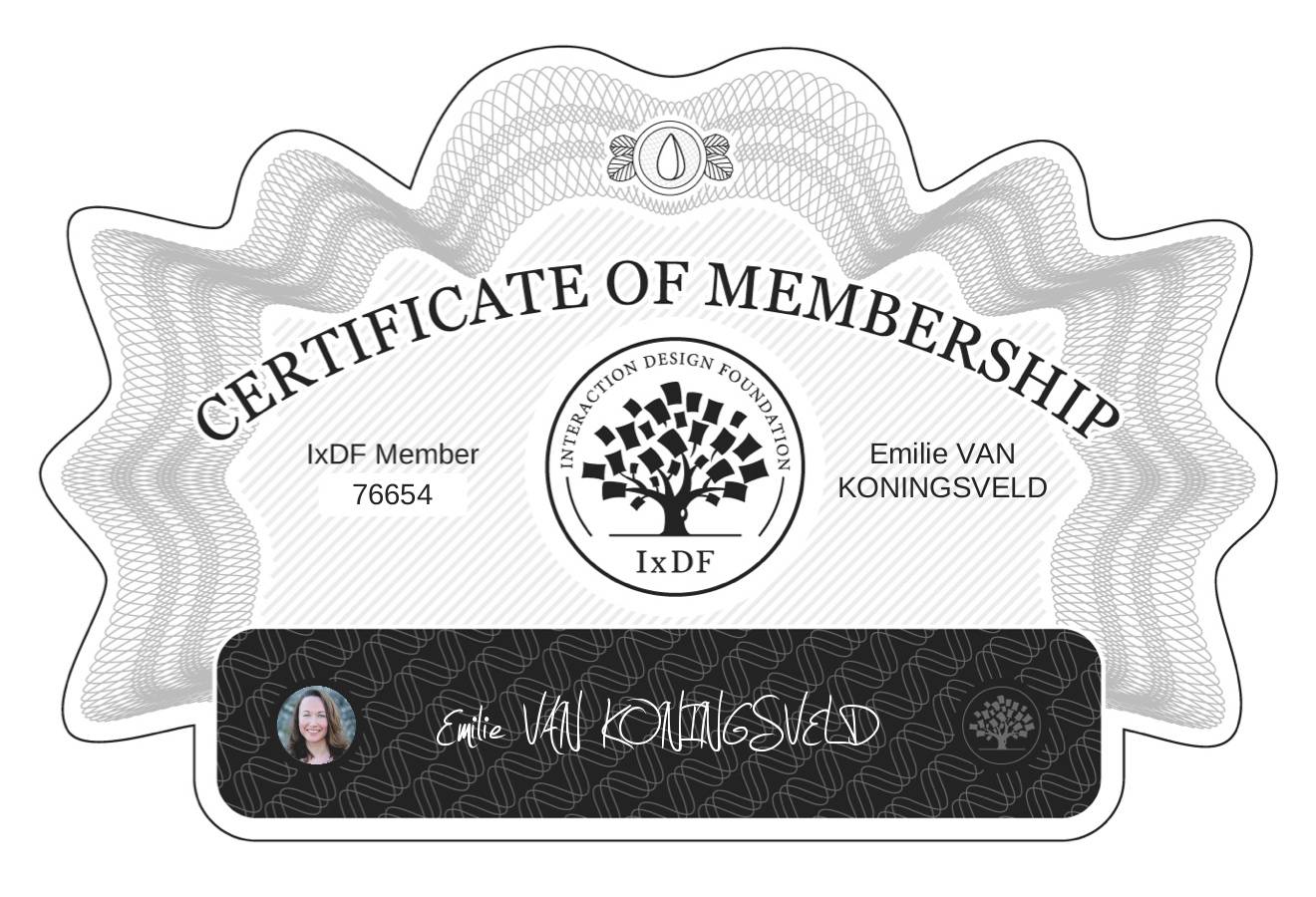 Certificate of Membership – Emilie VAN KONINGSVELD