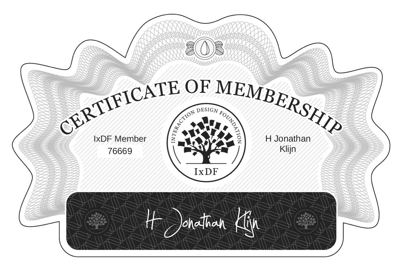 Certificate of Membership – H Jonathan Klijn