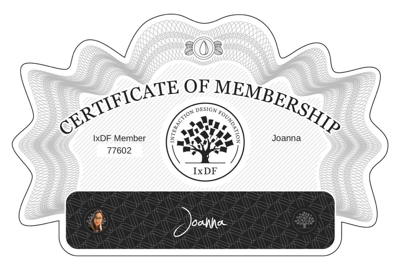 Certificate of Membership – Joanna