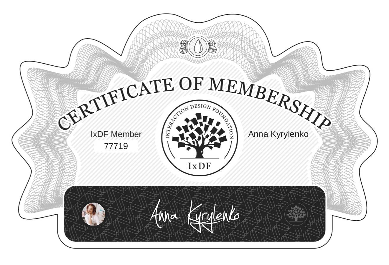 Certificate of Membership – Anna Kyrylenko