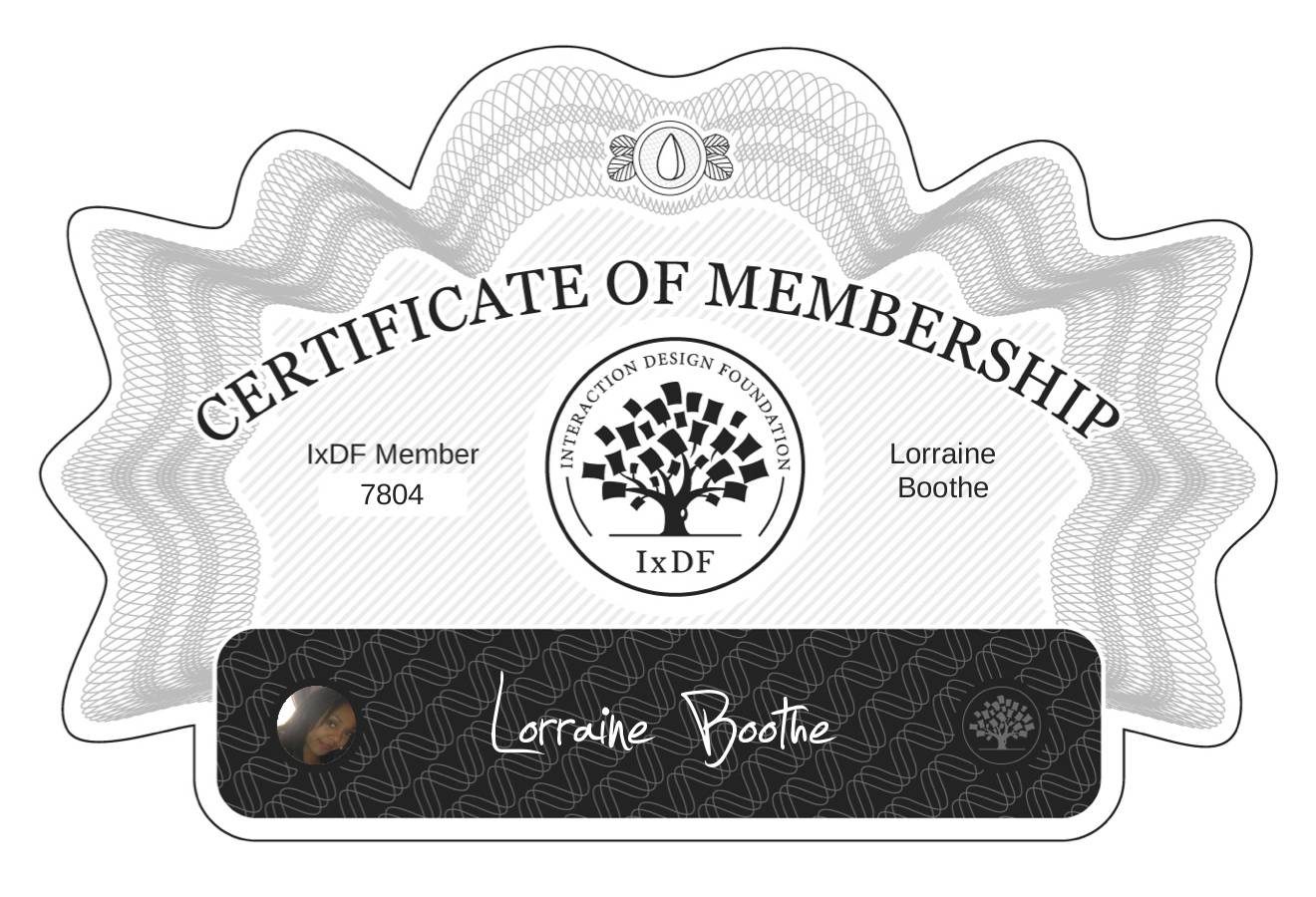 Certificate of Membership – Lorraine Boothe